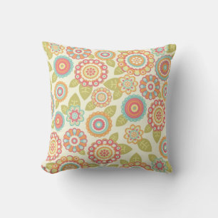 Blommönstret Boho Retro Funky Flowers (Cream) Kudde