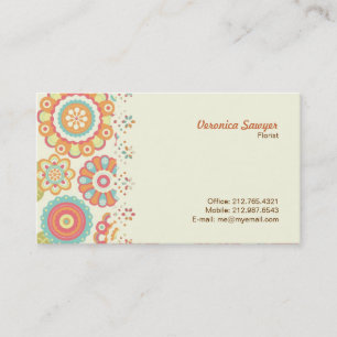 Blommönstret Boho Retro Funky Flowers (Cream) Visitkort