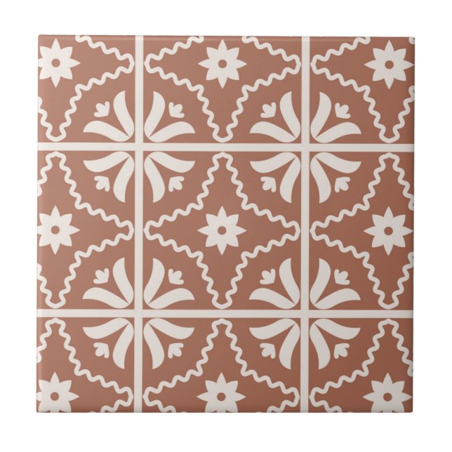 Blommönstret Boho Terracotta Kakelplatta (Framsidan)