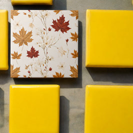 Blommönstret Boho Vintage Maple Lövs Vinter Kakelplatta