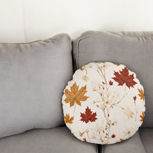 Blommönstret Boho Vintage Maple Lövs Vinter Rund Kudde