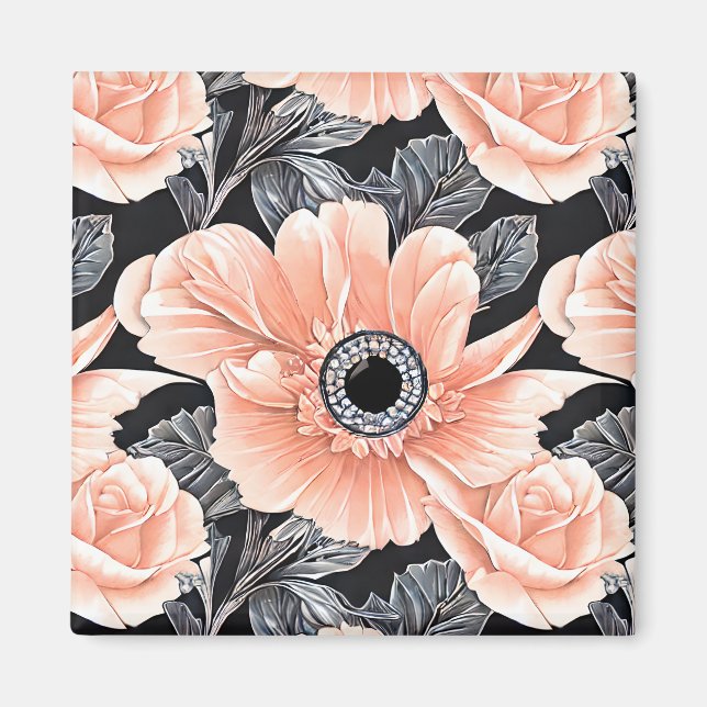 Blommönstret Botaniskt ljus persikor Magnet (Framsidan)