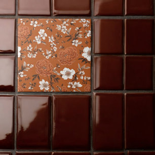 Blommönstret Bränd Orange Kakelplatta
