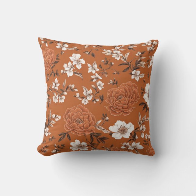 Blommönstret Bränd Orange Kudde (Framsida)