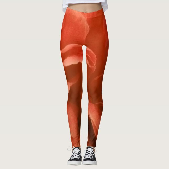 Blommönstret Bränd Orange, marmor Leggings (Framsida)
