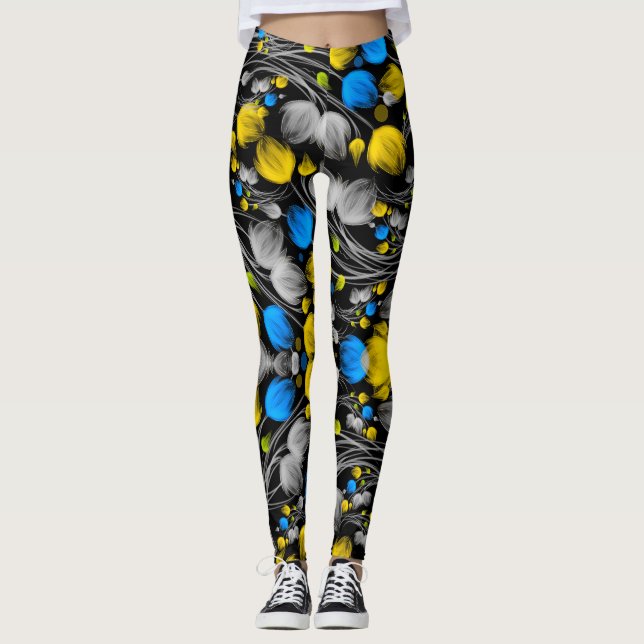 Blommönstret Bright abstrakt på svart bakgrund Leggings (Framsida)