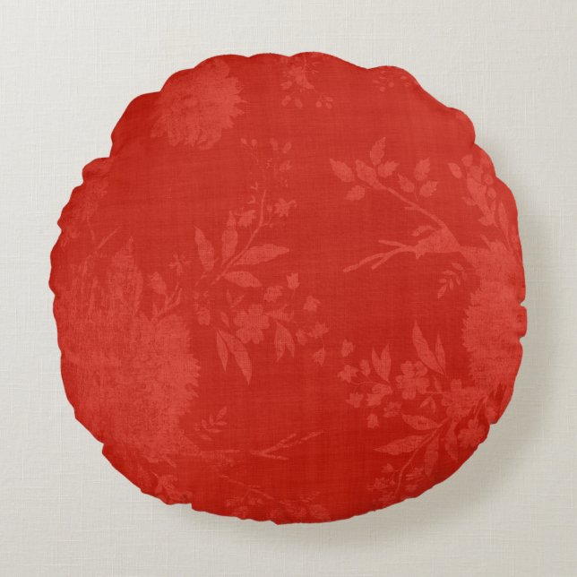 Blommönstret Bright Red på Red Rund Kudde (Framsidan)