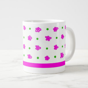 Blommönstret Bright Rosa, Grönt Polkas på White Jumbo Mugg