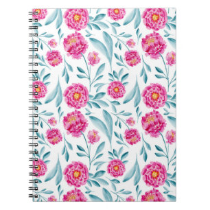 Blommönstret Bright Rosa Teal Watercolor Summer Anteckningsbok