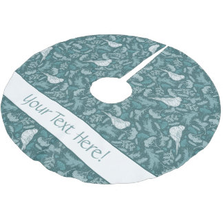 Blommönstret Bright Teal Grönt Winter White Bird Julgransmatta Borstad Polyester
