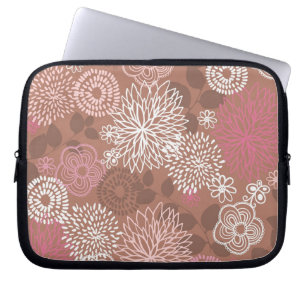 Blommönstret Brown och Rosa Laptop Sleeve
