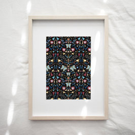 Blommönstret Butterflies Folk Art Poster