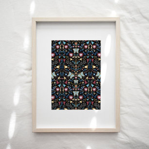 Blommönstret Butterflies Folk Art Poster