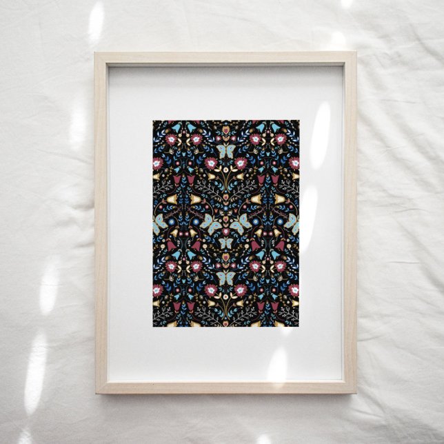 Blommönstret Butterflies Folk Art Poster (Skapare uppladdad)
