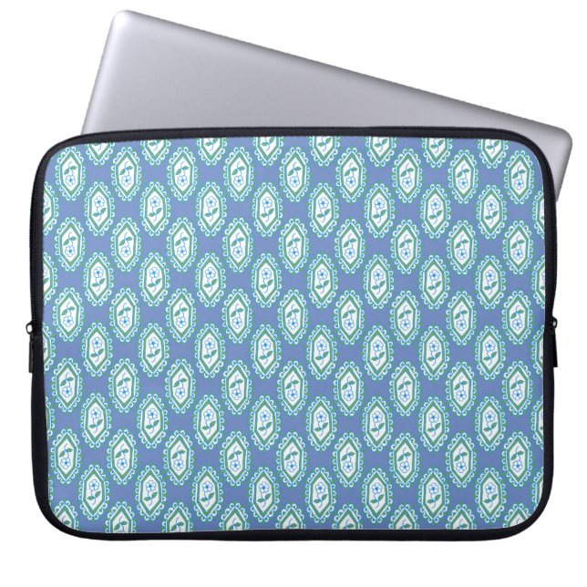 Blommönstret chic blått Vintage periwinkle Laptop Sleeve (Framsidan)