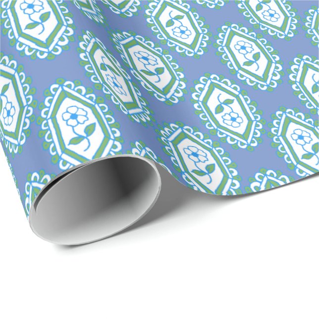 Blommönstret chic blått Vintage periwinkle Presentpapper (Rullad Hörn)