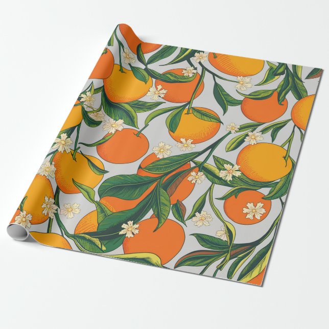 Blommönstret Citrus Fruit Orange sommartid Presentpapper (Utrullad)