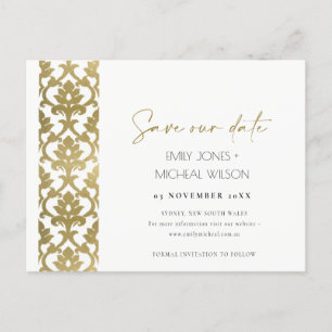 Blommönstret CLASSIC GULD DAMASK SPARAR DATUMET Meddelande Vykort