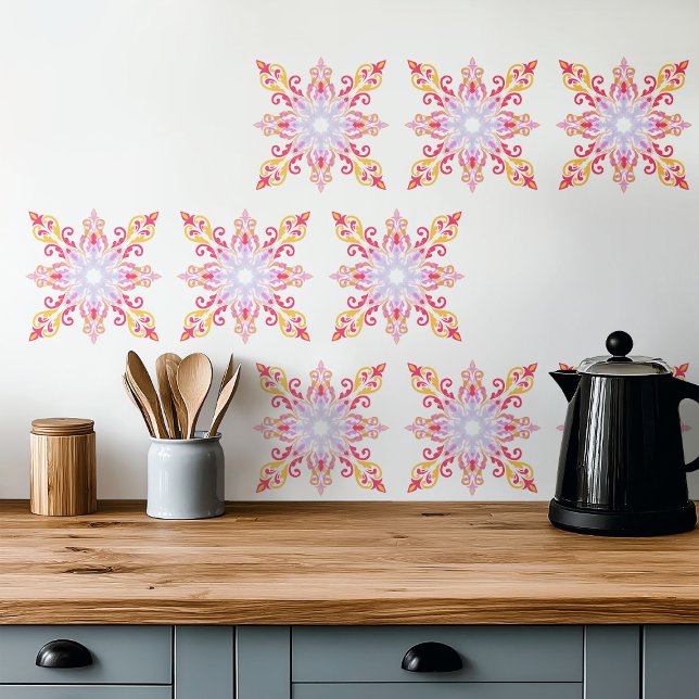 Blommönstret Colorful Mandala Kakelplatta (Skapare uppladdad)