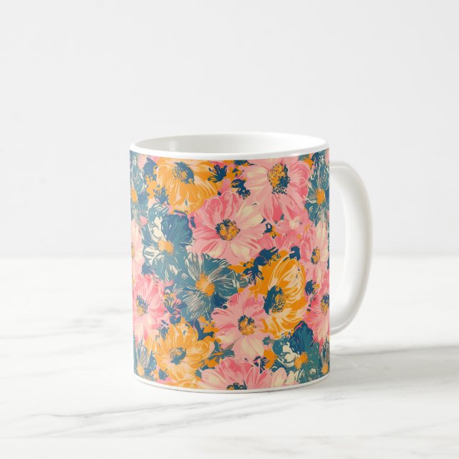 Blommönstret Colorful Modern Flowers Kaffemugg (Framsida höger)