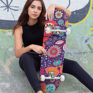 Blommönstret Colorful Modern Girly Mini Skateboard Bräda 18,5 Cm