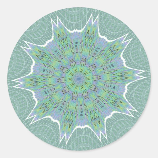 Blommönstret coola Grönt Runt Klistermärke (Framsida)