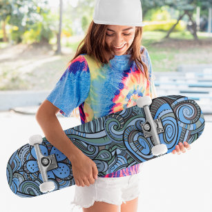 Blommönstret coola Modern Blue Abstrakt Mini Skateboard Bräda 18,5 Cm