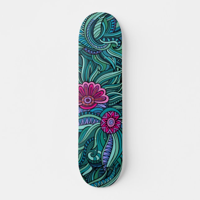 Blommönstret coola Trendig Modern Abstrakt Mini Skateboard Bräda 18,5 Cm (Framsida)