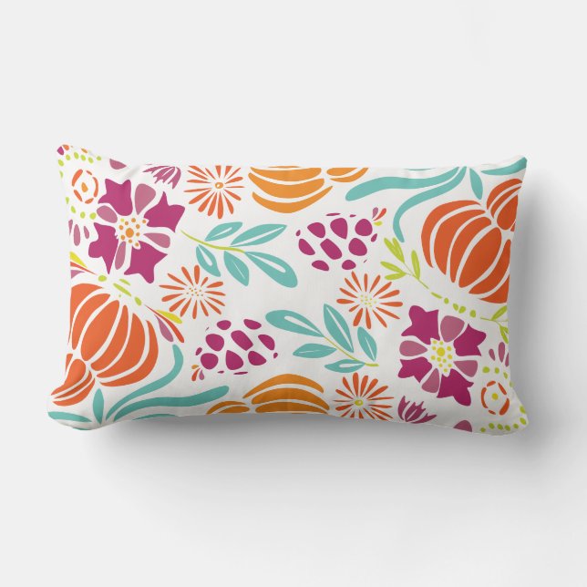 Blommönstret Coral Gult Lila Grönt Art Deco Lumbarkudde (Framsida)