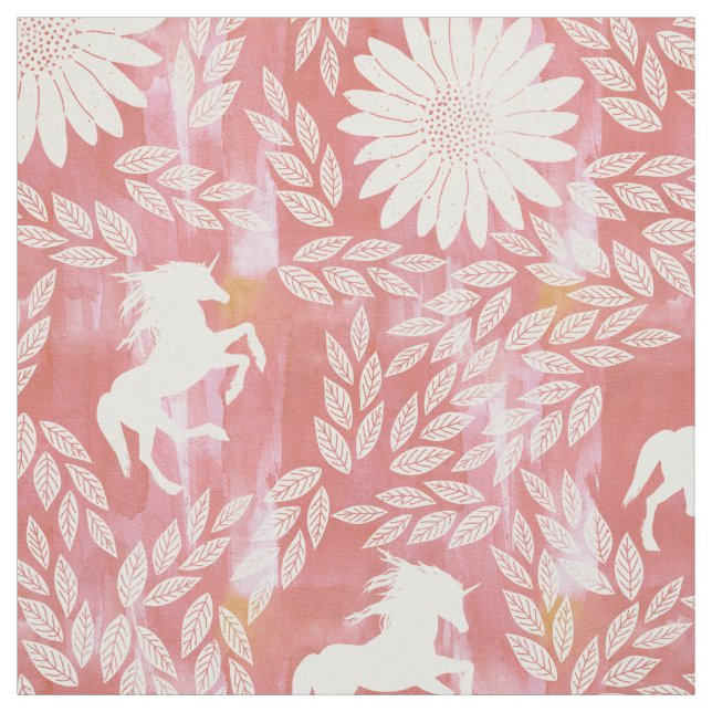 Blommönstret Coral, Rosa och Ivory Unicorn Tyg (Provkarta)