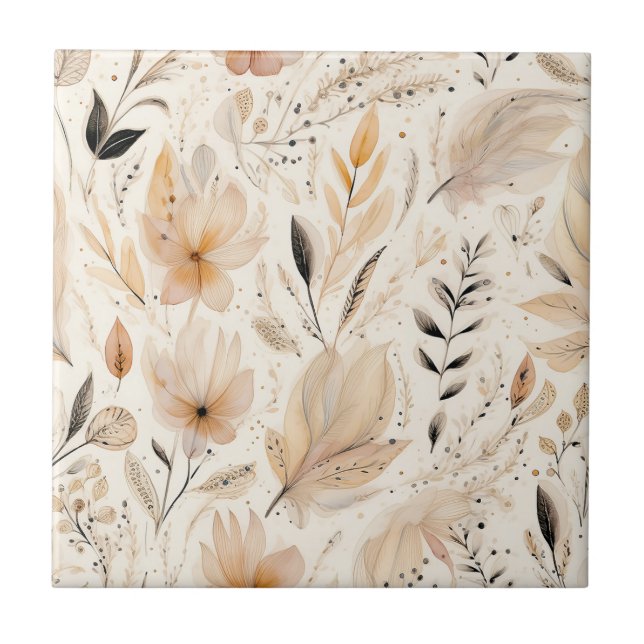 Blommönstret Cream orange Kakelplatta (Framsidan)