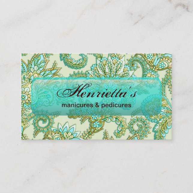 Blommönstret Cute Aqua Guld Paisley Visitkort (Framsida)
