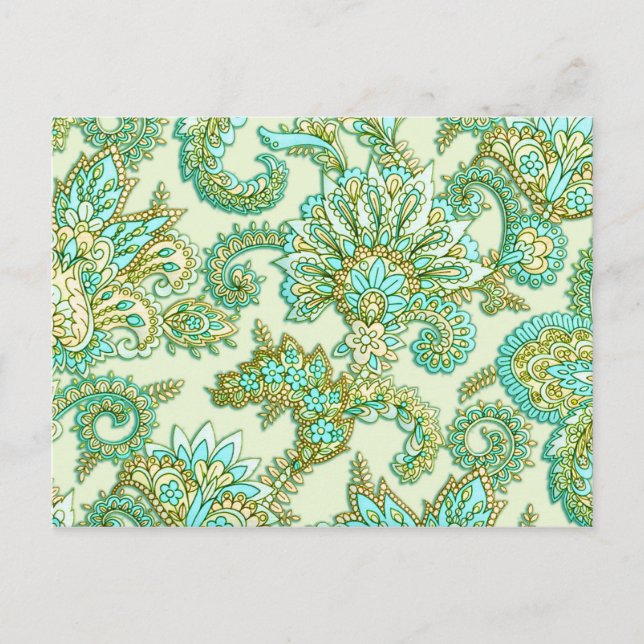 Blommönstret Cute Aqua Guld Paisley Vykort (Framsida)