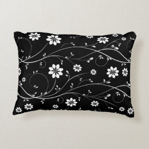 Blommönstret Cute Black & White delikat Prydnadskudde