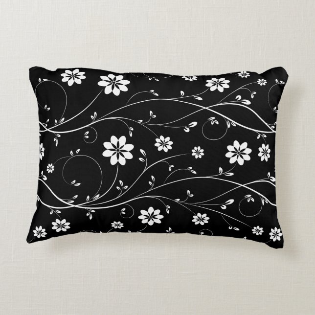 Blommönstret Cute Black & White delikat Prydnadskudde (Baksidan)