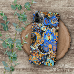 Blommönstret Cute Chic Blue Orange Retro Paisley