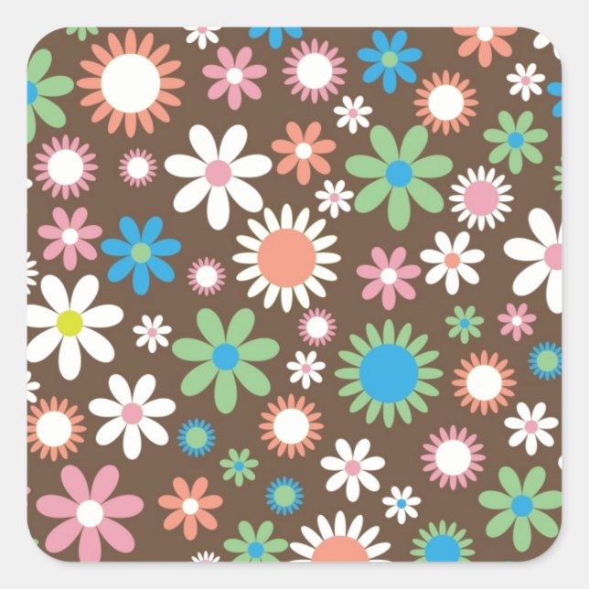 Blommönstret Cute Daisy Fyrkantigt Klistermärke (Framsida)