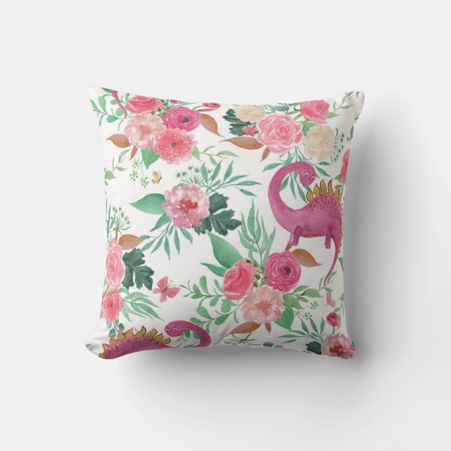 Blommönstret Cute Dinosaurs Vintage Kudde (Framsida)