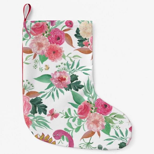 Blommönstret Cute Dinosaurs Vintage Liten Julstrumpa (Framsidan)