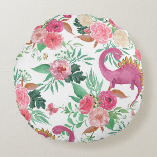 Blommönstret Cute Dinosaurs Vintage Rund Kudde