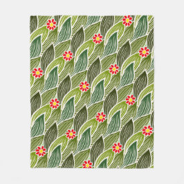 Blommönstret Cute Groovy Hippie Red Grönt Daisy Fleecefilt
