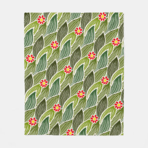 Blommönstret Cute Groovy Hippie Red Grönt Daisy Fleecefilt