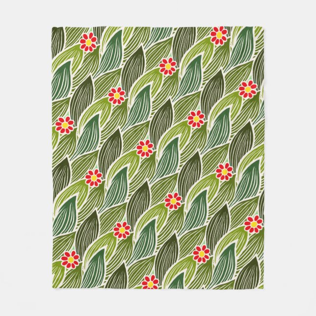 Blommönstret Cute Groovy Hippie Red Grönt Daisy Fleecefilt (Framsidan)