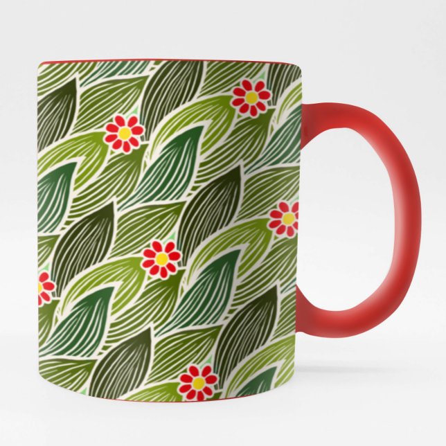 Blommönstret Cute Groovy Hippie Red Grönt Daisy Mugg (Skapare uppladdad)