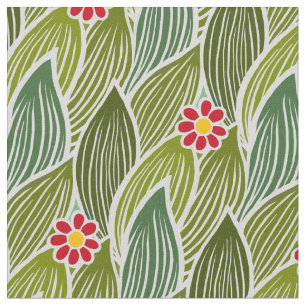 Blommönstret Cute Groovy Hippie Red Grönt Daisy Tyg