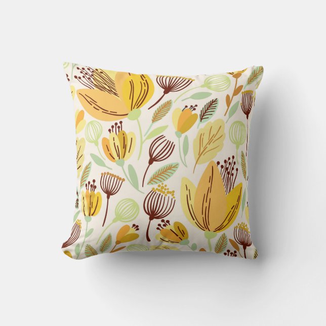 Blommönstret Cute Hand plockade Gult Kudde (Framsida)