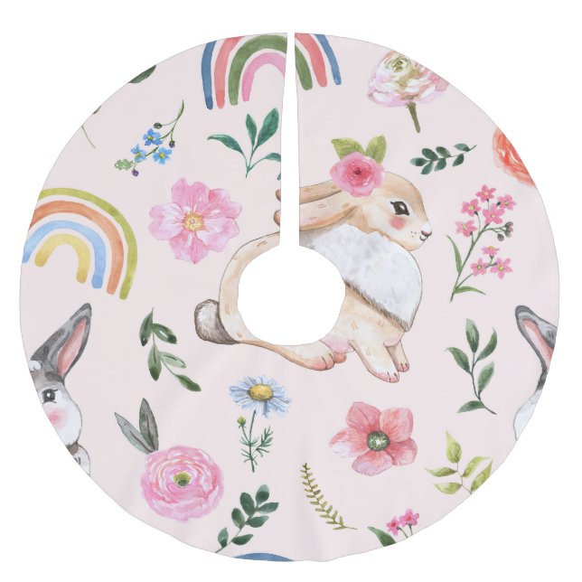 Blommönstret Cute Påsk-kaniner Julgransmatta Borstad Polyester (Framsidan)