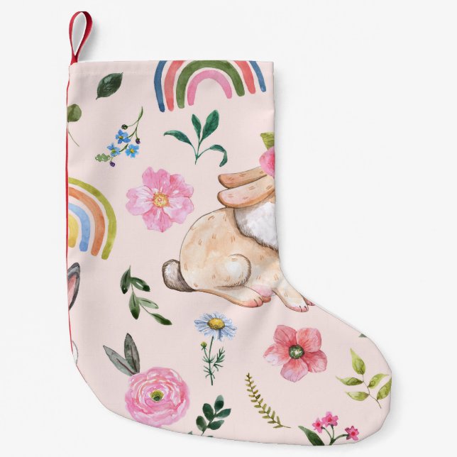 Blommönstret Cute Påsk-kaniner Liten Julstrumpa (Framsidan)