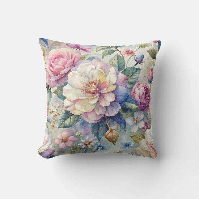 Blommönstret Cute Vintage Inspired Kudde (Framsida)