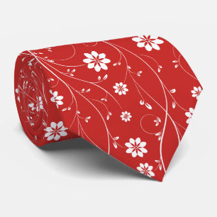 Blommönstret Cute White och Red Fintecktat Slips